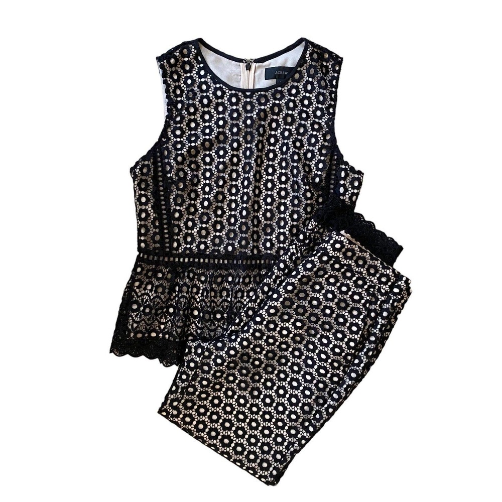 J CREW Daisylace Sleeveless top and Pants Set Lined SZ 6 Black EUC W208
